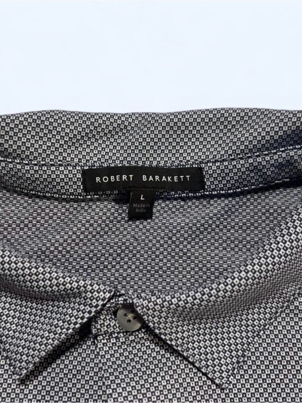 Robert Barakett Mens Large Blue Check Knit T Shirt SS Collared Button Down - Picture 3 of 5